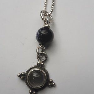 Sterling silver quartz / blue goldstone necklace